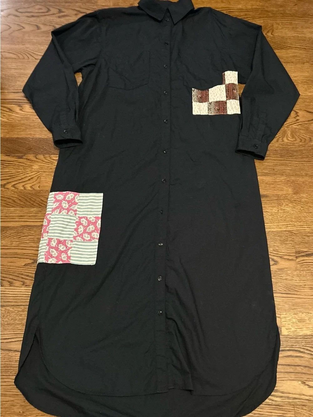 Carlene black  Long-Sleeve Button-Front Shirt Dress w Patch Pocket 1of a kind
